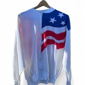 70s white and blue american fll zip sweater size L